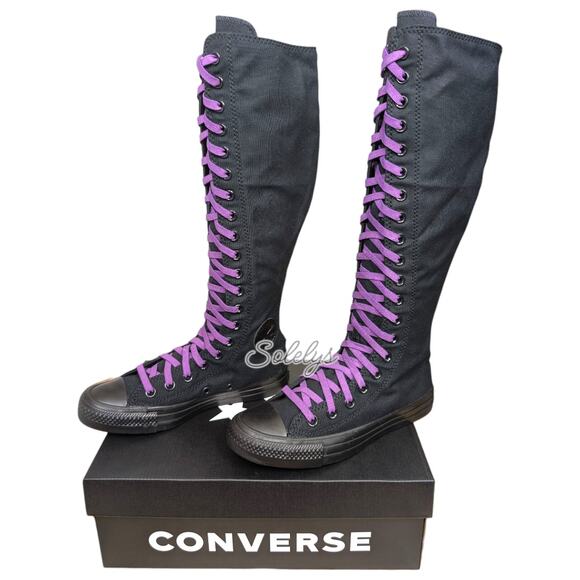 Converse CTAS XXHI Womens 5.5 Black Purple Knee High Canvas Zipper Sneaker Boot - Picture 5 of 12